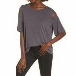 Project Social PST Knit Top Size S Cutout Short Sleeve Modal Gray NEW  B40